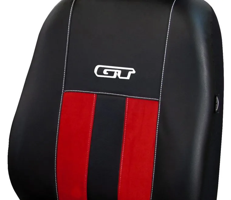 Универсальные авточехлы на сиденье из экокожи Pok-ter GT Line с красной вставкой алькантары