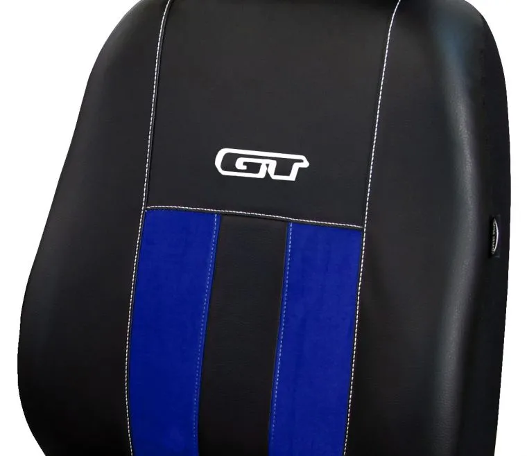 Універсальні авточохли на сидіння з екошкіри Pok-ter GT Line з синьою вставкою алькантари