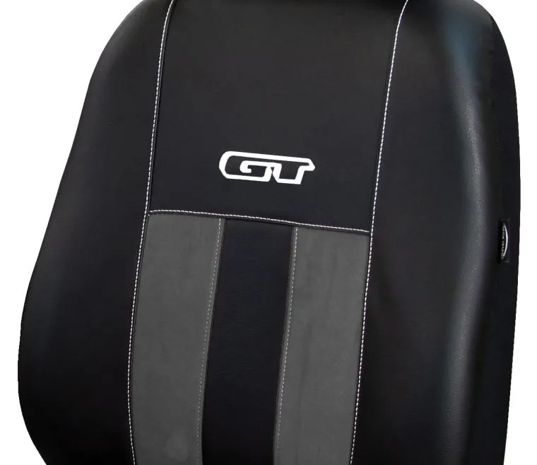 Універсальні авточохли на сидіння з екошкіри Pok-ter GT Line з сірою вставкою алькантари