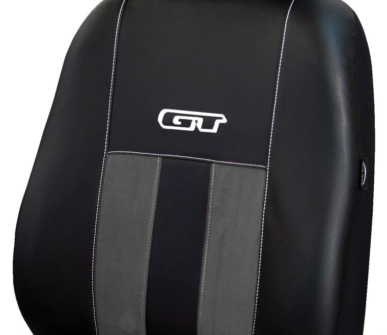 Універсальні авточохли на сидіння з екошкіри Pok-ter GT Line з сірою вставкою алькантари