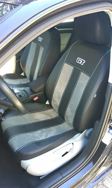 Універсальні авточохли на сидіння з екошкіри Pok-ter GT Line з сірою вставкою алькантари