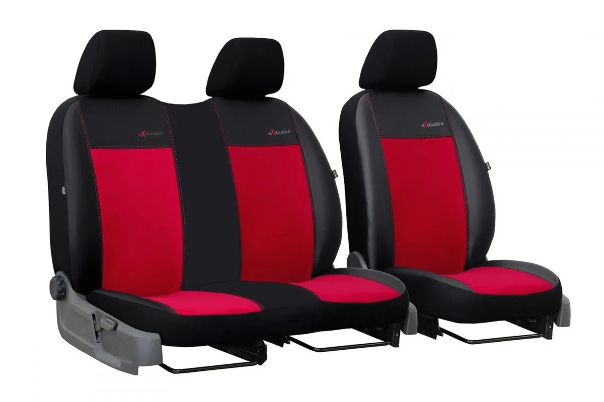 Універсальні авточохли на сидіння Pok-ter Exclusive 1 + 2 з червоною вставкою алькантара + екошкіра