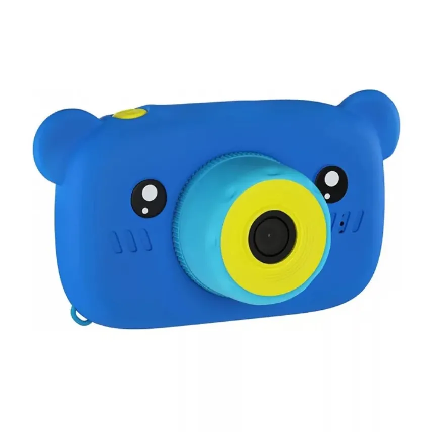 Детский цифровой фотоаппарат мишка Baby Photo Камера Bear с автофокусом X-500 Голубой противоударный с рамками для фото и играми 