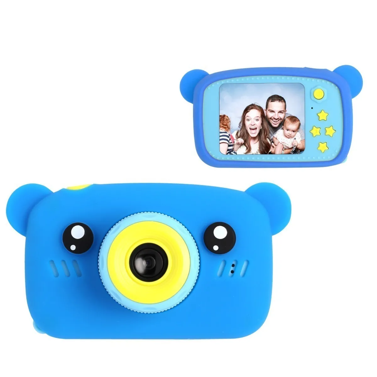 Детский цифровой фотоаппарат мишка Baby Photo Камера Bear с автофокусом X-500 Голубой противоударный с рамками для фото и играми 