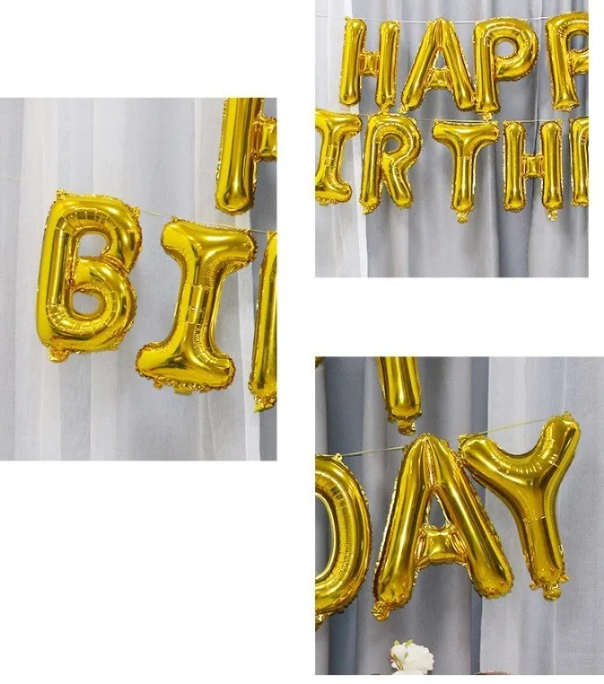Фольгированные надувные шары буквы гирлянда Happy Birthday Gold Золото высота 40 см