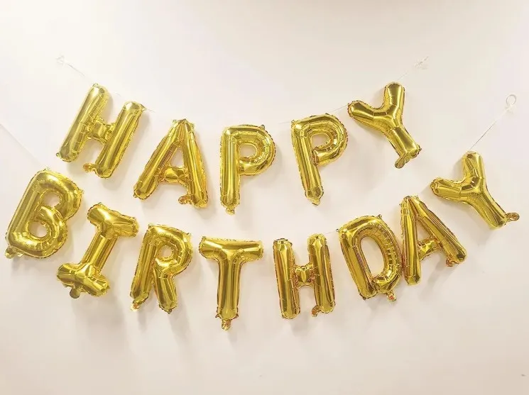 Фольгированные надувные шары буквы гирлянда Happy Birthday Gold Золото высота 40 см