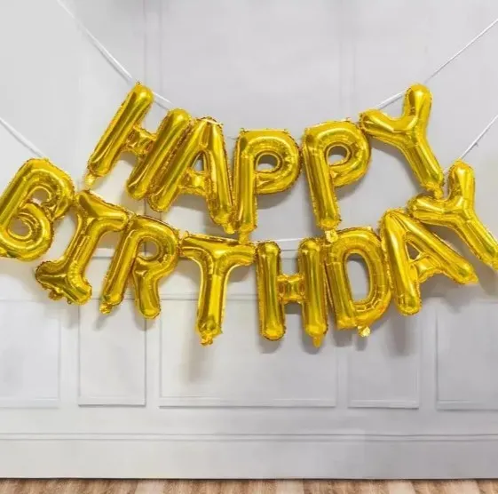 Фольгированные надувные шары буквы гирлянда Happy Birthday Gold Золото высота 40 см