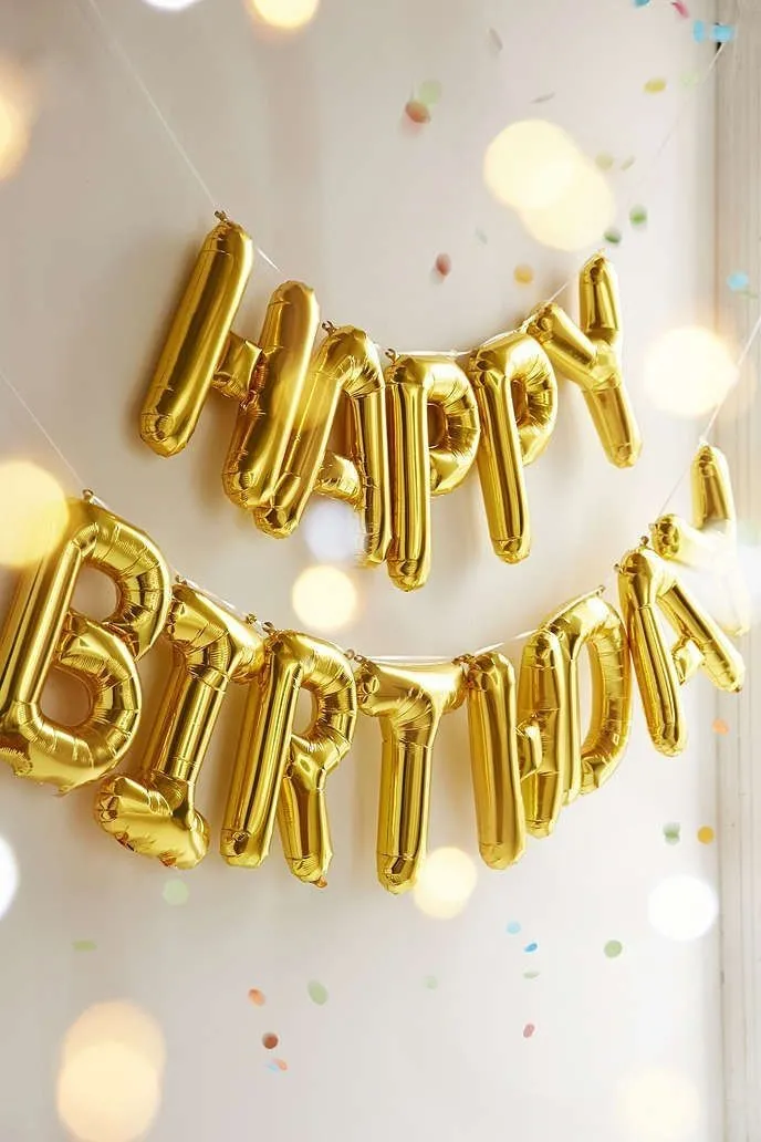 Фольгированные надувные шары буквы гирлянда Happy Birthday Gold Золото высота 40 см