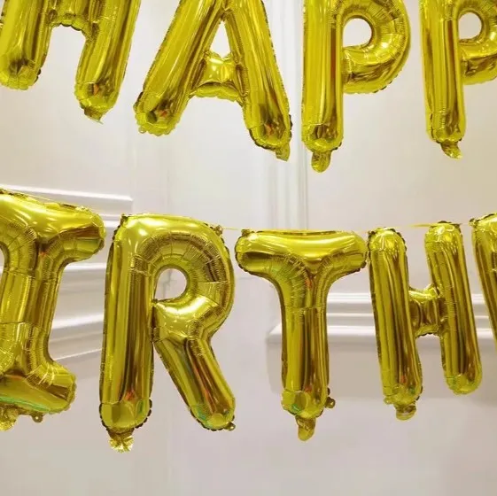 Фольгированные надувные шары буквы гирлянда Happy Birthday Gold Золото высота 40 см