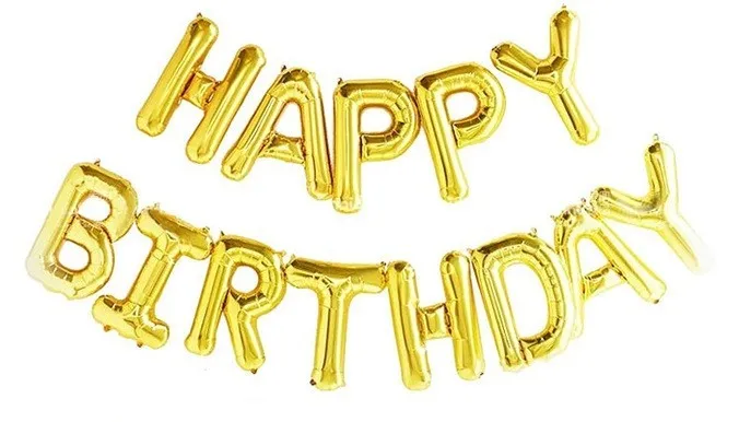 Фольгированные надувные шары буквы гирлянда Happy Birthday Gold Золото высота 40 см