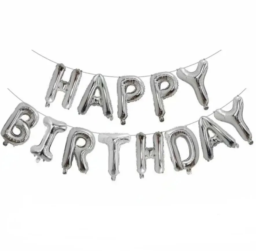 Фольгированные надувные шары буквы гирлянда Happy Birthday Silver Серебро высота 40 см 