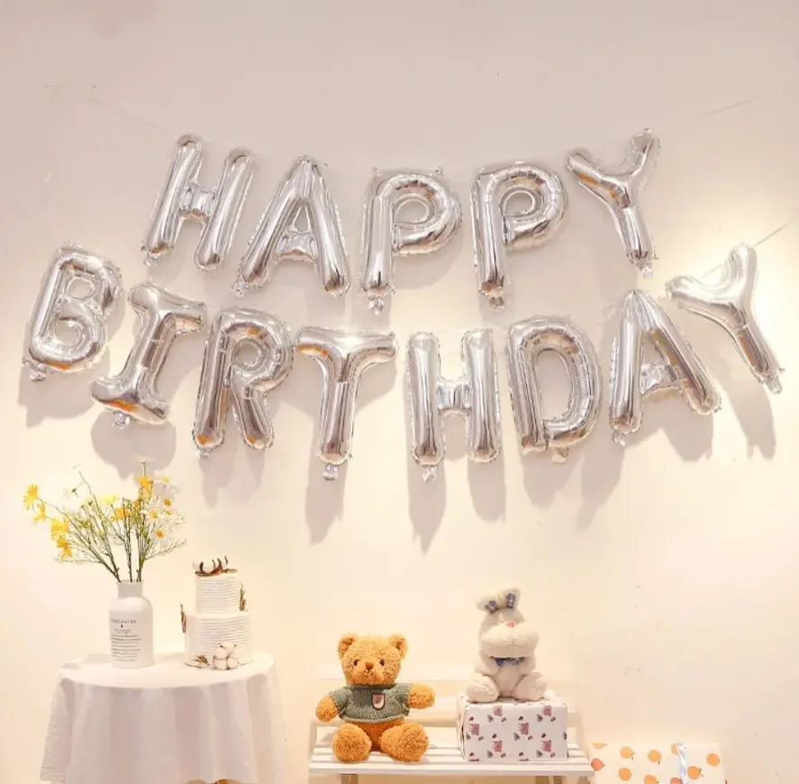 Фольгированные надувные шары буквы гирлянда Happy Birthday Silver Серебро высота 40 см 