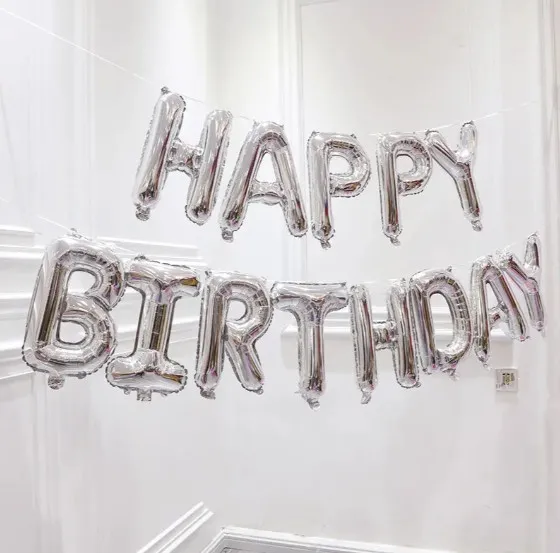 Фольгированные надувные шары буквы гирлянда Happy Birthday Silver Серебро высота 40 см 