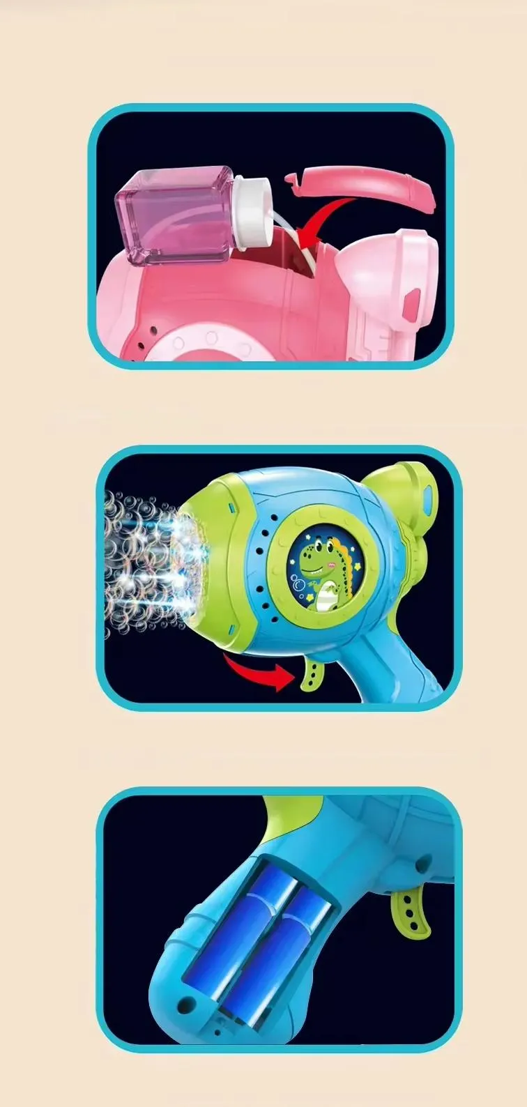 Игрушечный детский пистолет генерирующий пузыри DINO Bubble Gun синий (AUAU07)